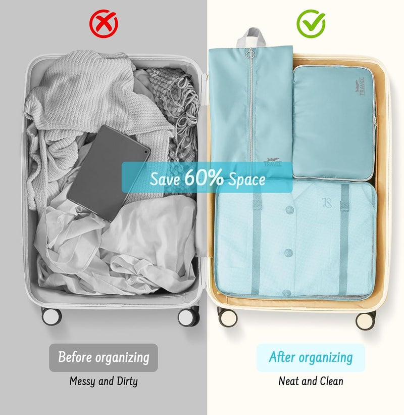 YEEYAA 8 Set Packing Cubes for Travel Suitcase Organizer Bags Luggage Packing Cubes Set Travel Essentials Accessories Gifts for Women Blue - Image 4